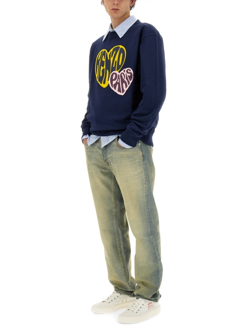 Kenzo Blue Sweatshirt With Graphic Heart Logo