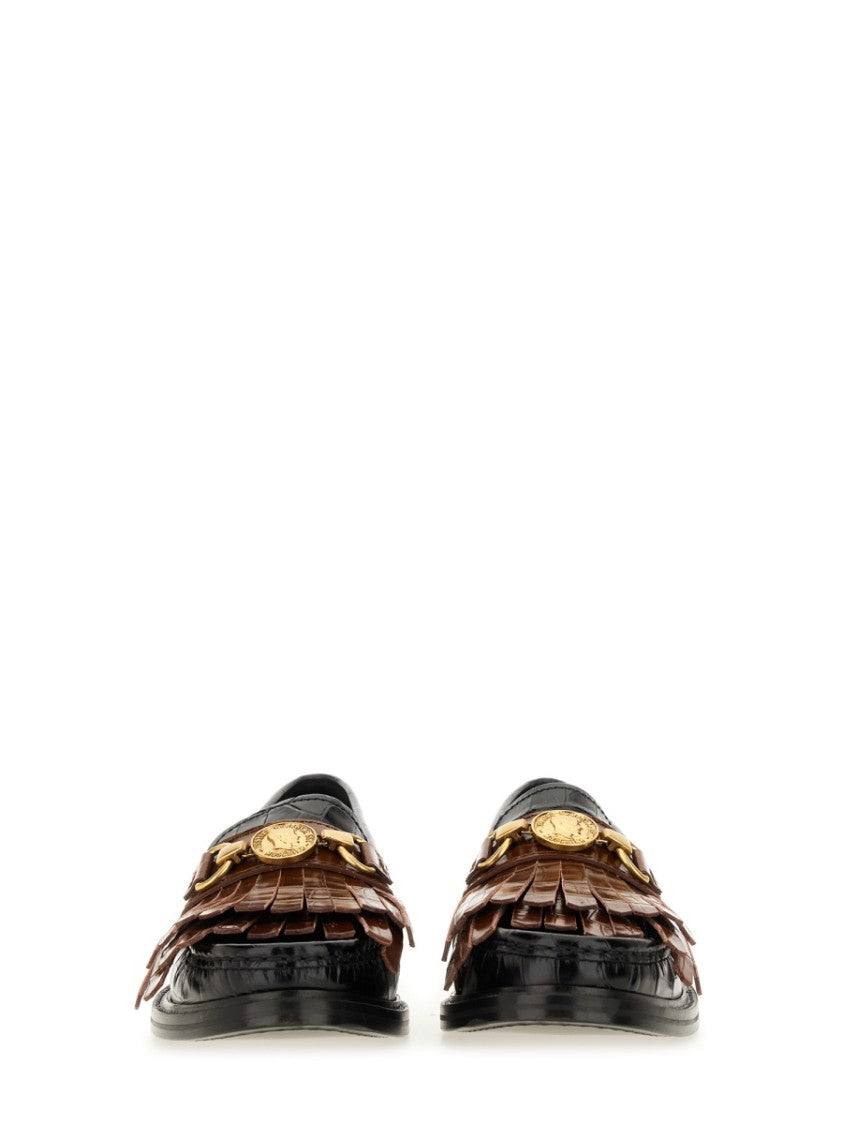 Moschino Crocodile-Embossed Leather Moccasin