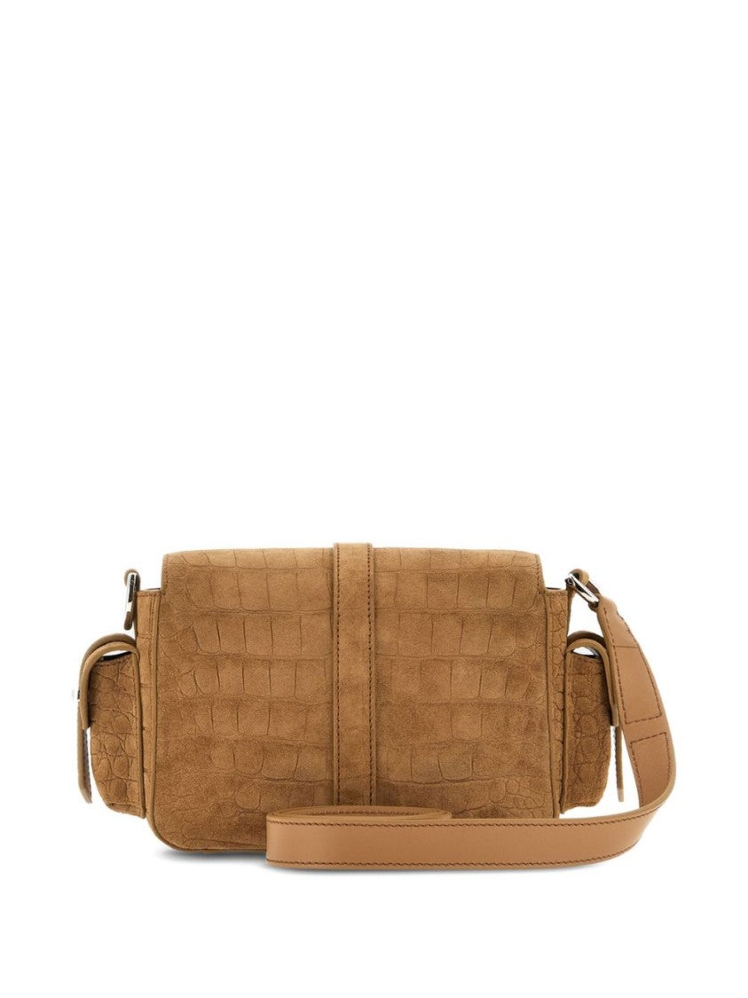 Hogan Crocodile-Embossed Vitello Leather Shoulder Bag