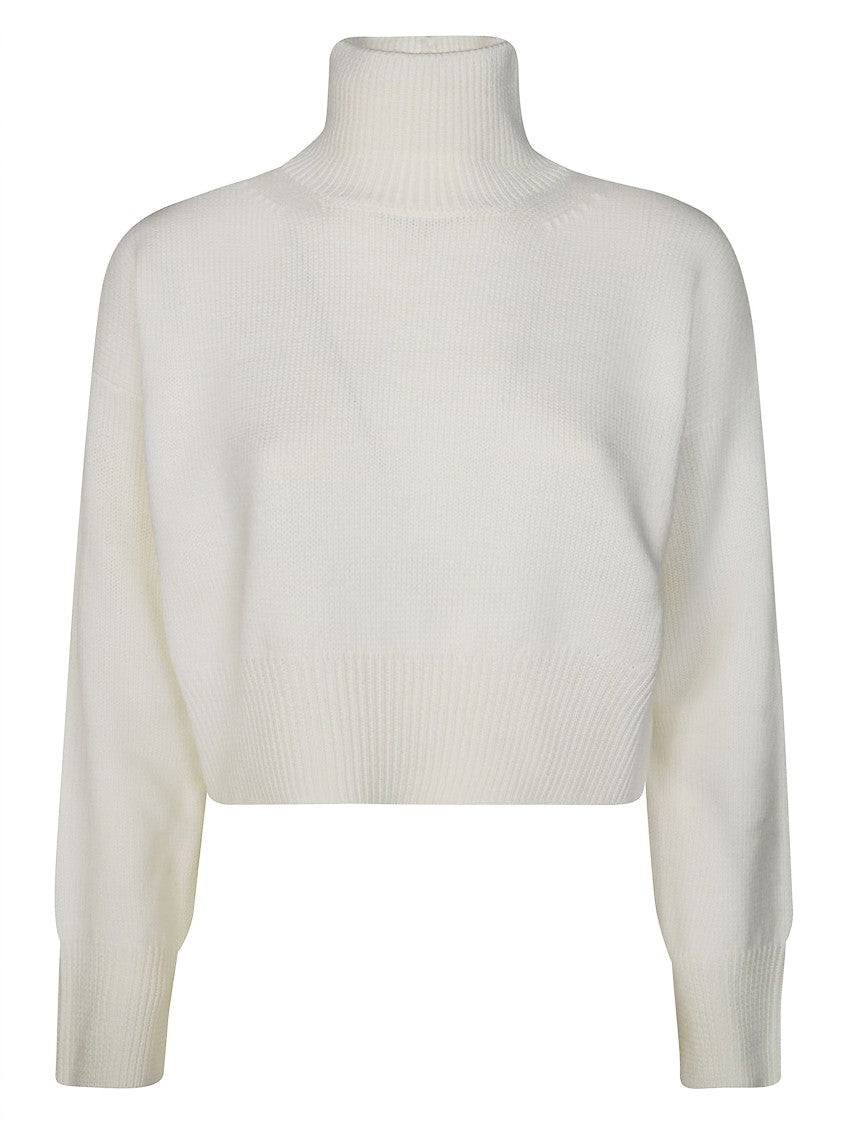 Dondup Cropped Sweater With High Turtleneck And Ribbed Detailing