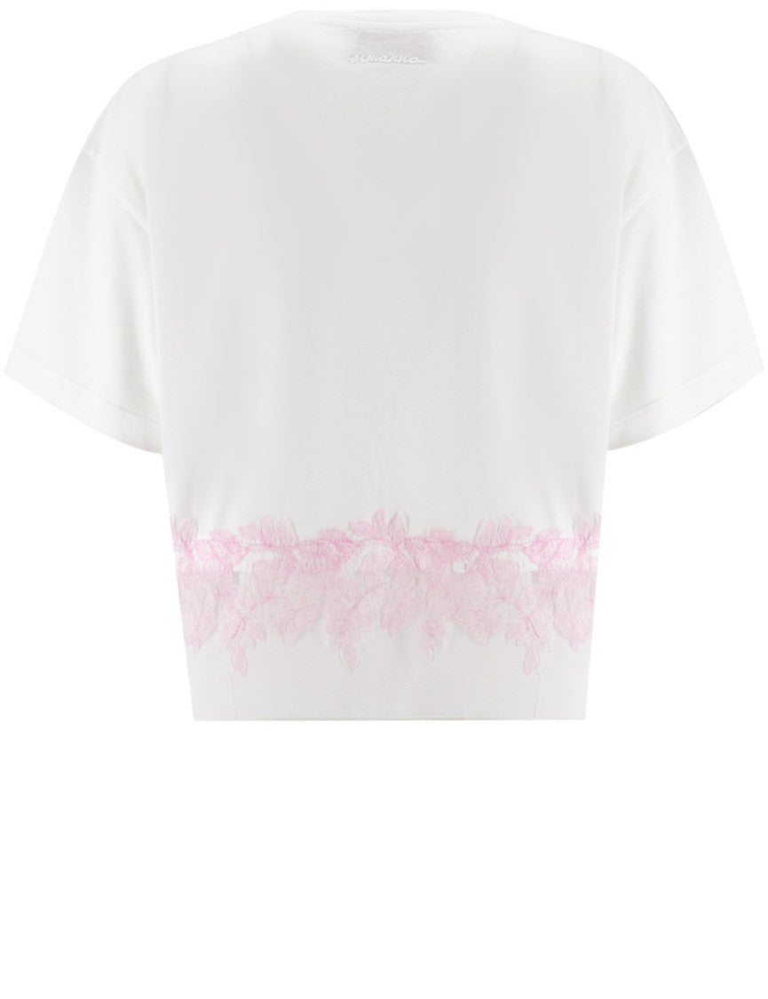 Ermanno Firenze Refined T-Shirt With Floral Lace Detailing