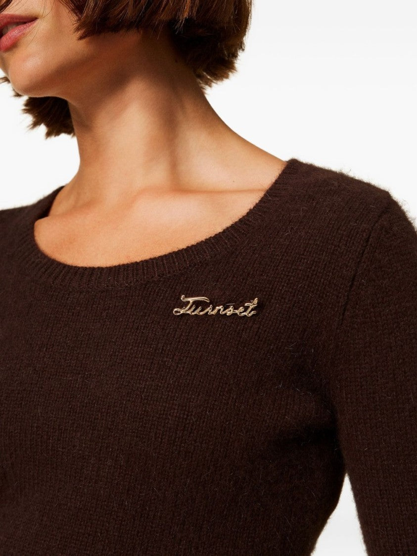 Twin-Set Cropped Long-Sleeved Sweater With Fuzzy Texture