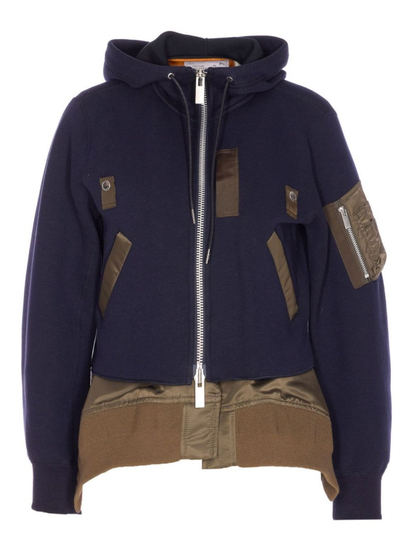 Sacai Hoodie-Style Sweater With Navy And Olive Accents