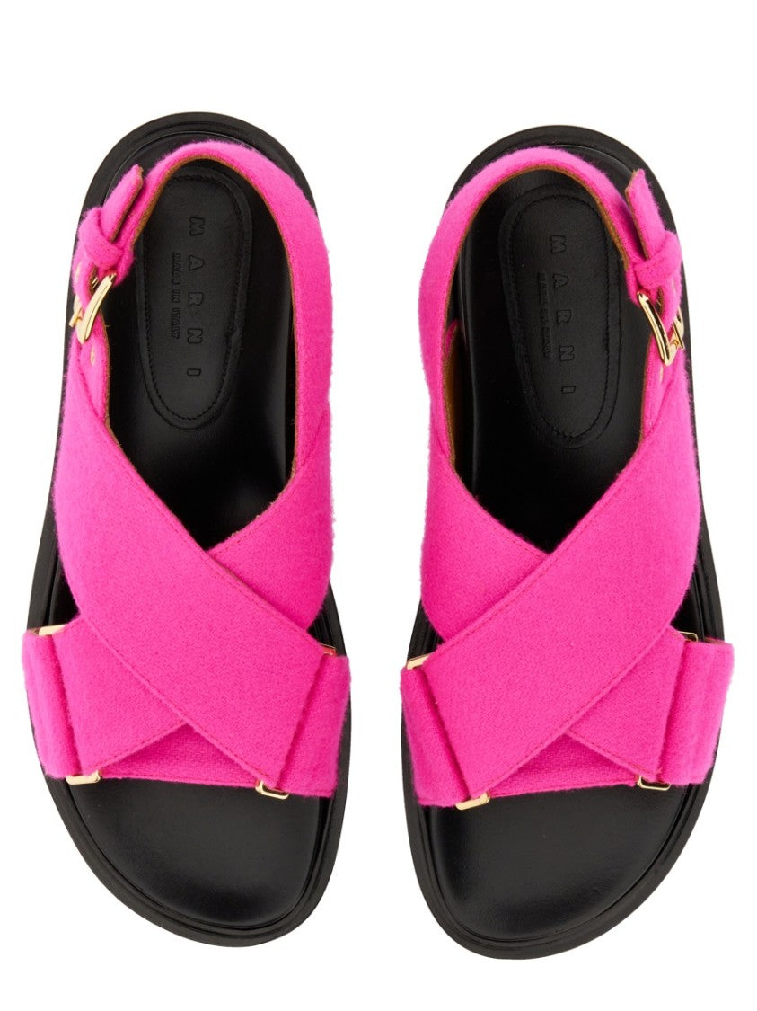 Marni Crisscross Leather Sandal With Gold-Tone Buckles