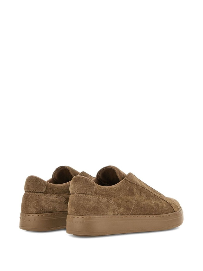 Hogan Brown Slip-On Leather Sneakers With Debossed Branding