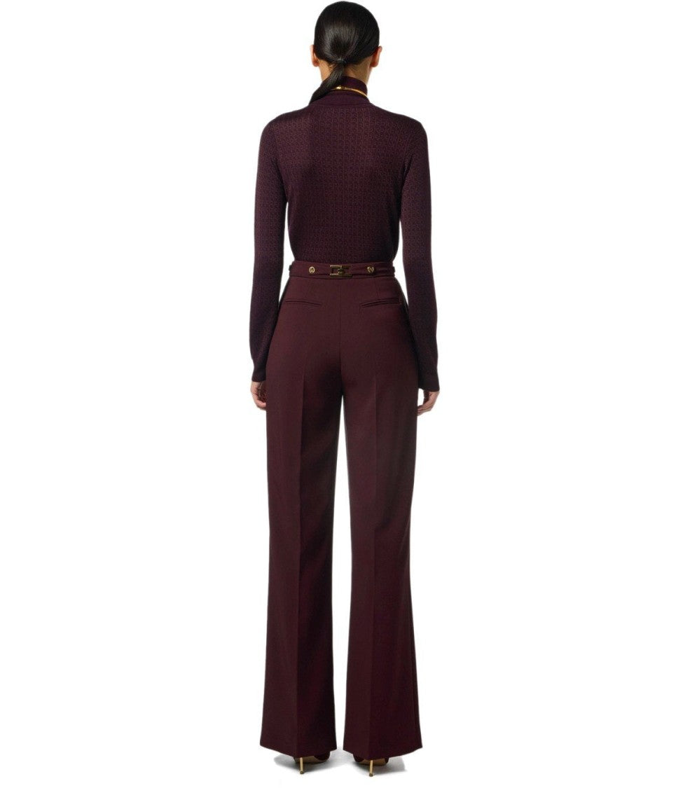Elisabetta Franchi Monogram Jacquard Turtleneck Sweater In Merlot Shade