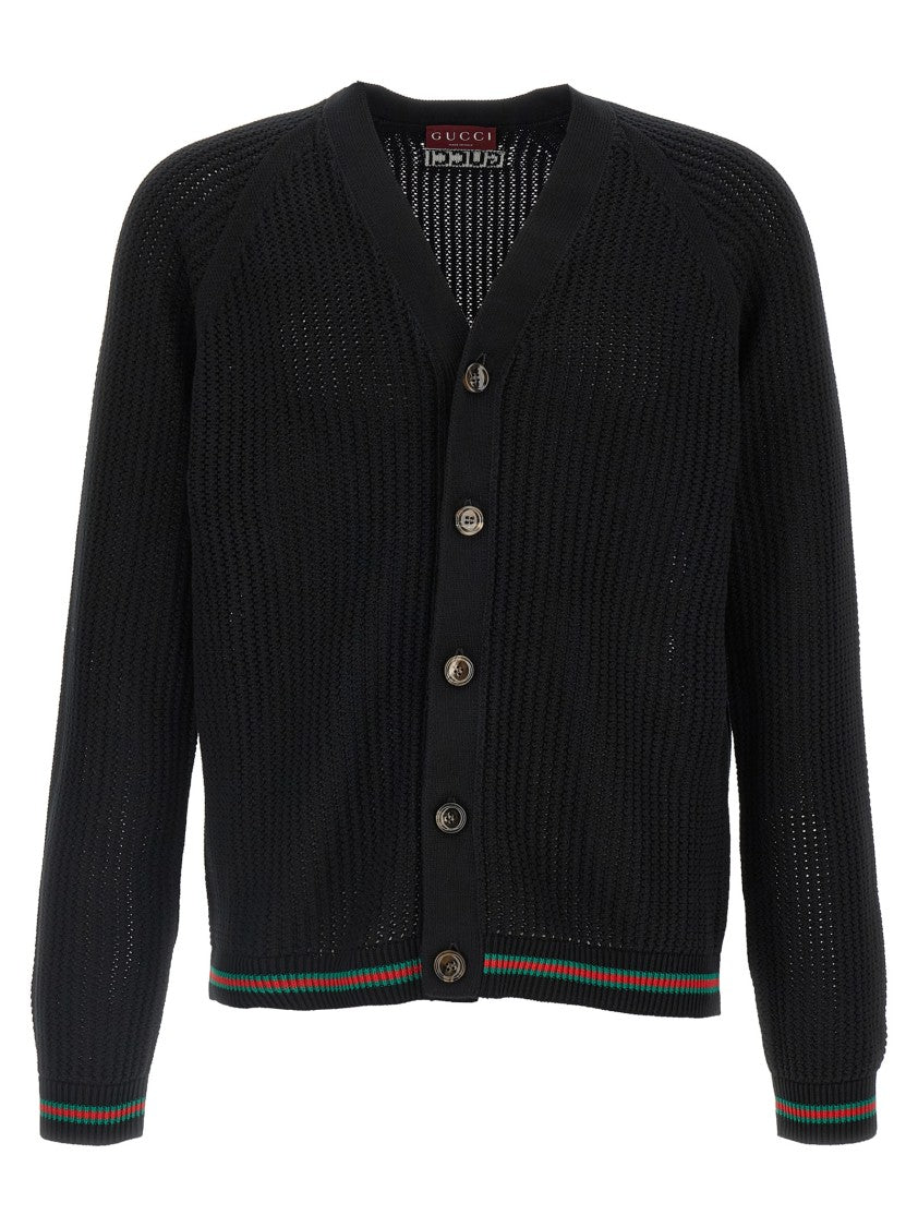 Gucci Web Ribbon Cardigan With Intarsia Logo