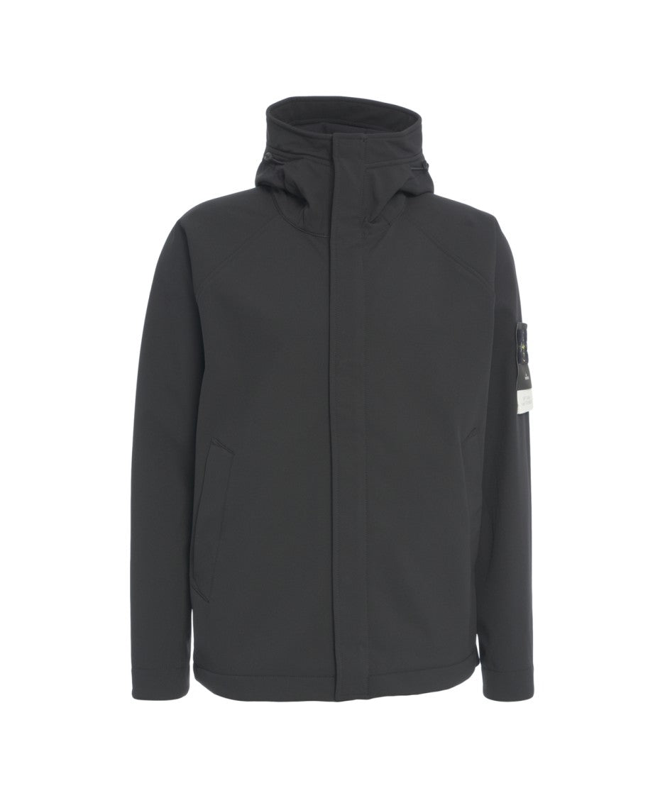 Stone Island Technical Black Jacket With High Collar
