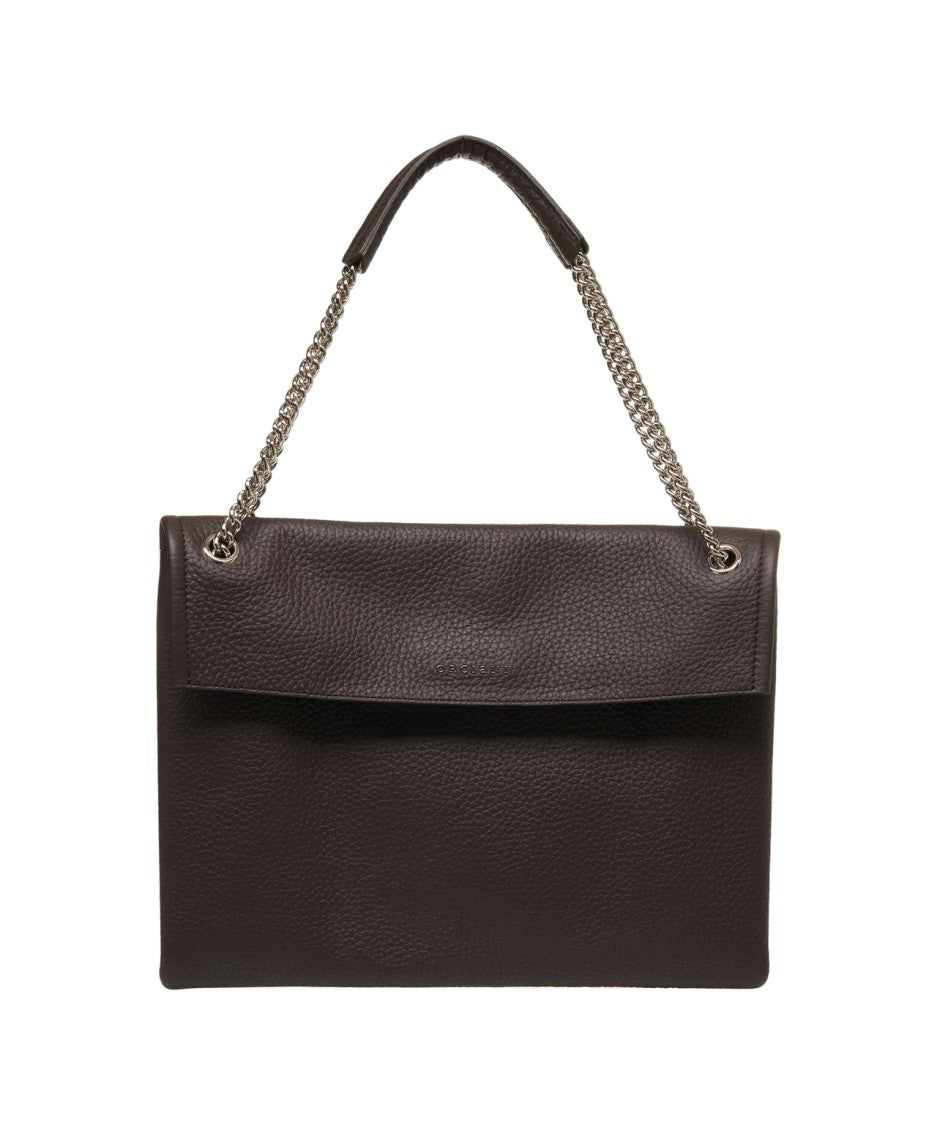 Orciani Hammered Leather Shoulder Bag With Removable Chain Strap
