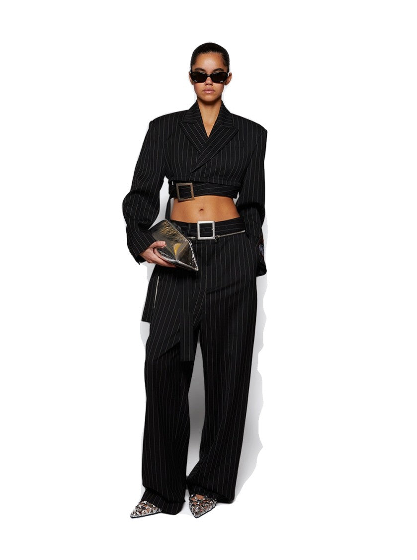 Jean Paul Gaultier Pinstripe Cropped Tailored Jacket Black And White