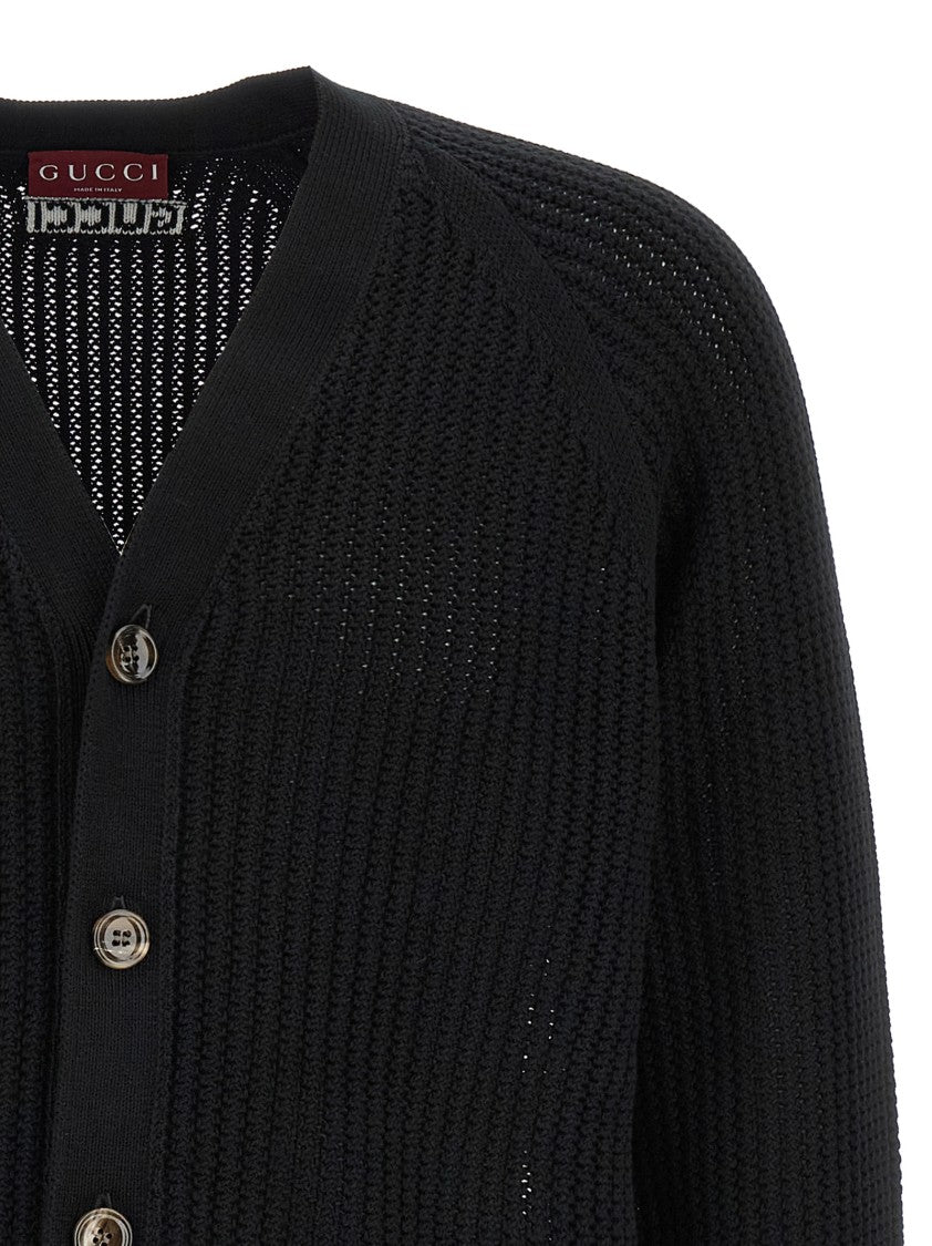 Gucci Web Ribbon Cardigan With Intarsia Logo