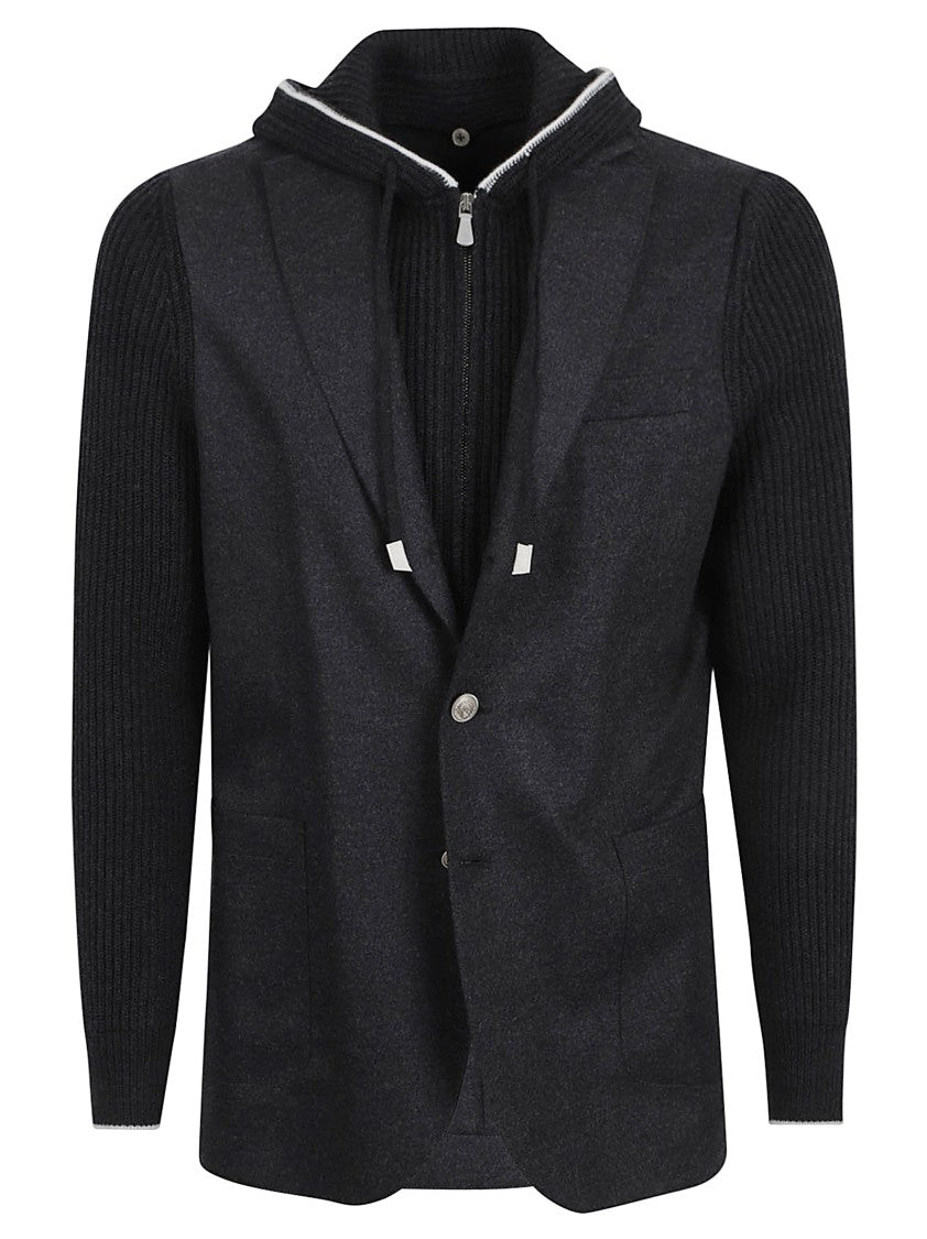 Eleventy Tailored Blazer With Ribbed Knit Sleeves