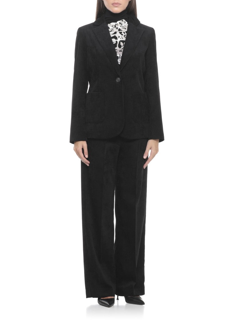D. Exterior Black Corduroy Blazer