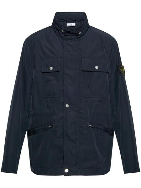 Stone Island Black Long Coat With High Collar