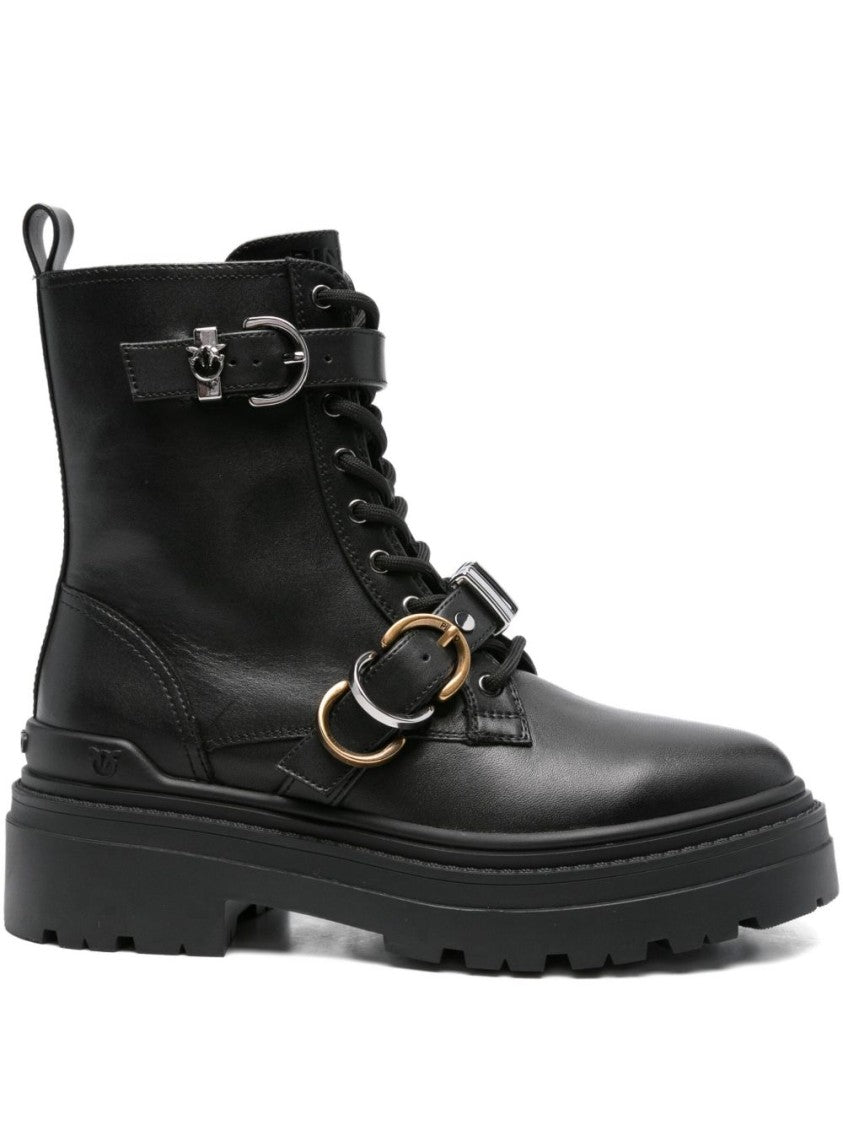 Pinko Lace-Up Ankle Boots With Decorative Buckles