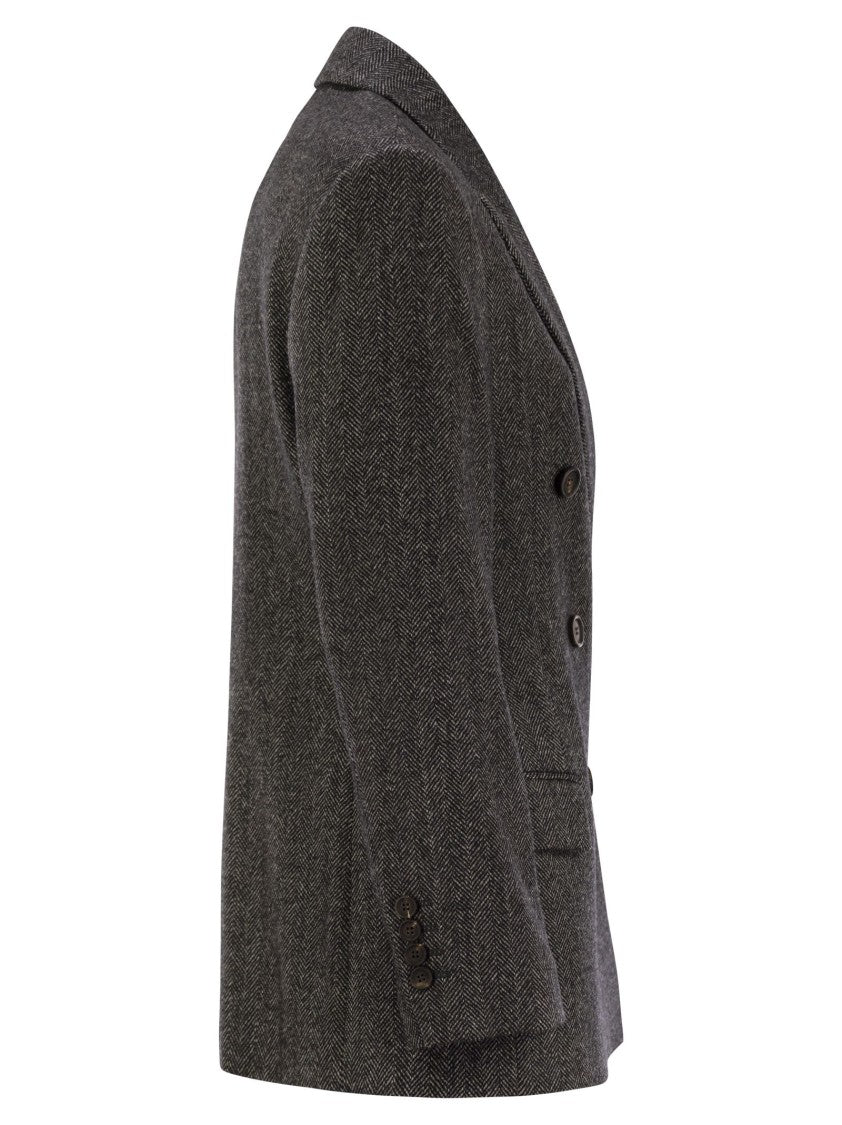 Brunello Cucinelli Techno Wool Carded Chevron Jacket With Monile