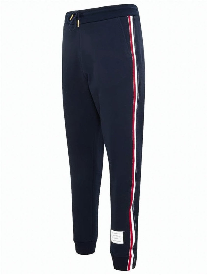 Thom Browne Cotton Jogger Pants With Drawstring And Contrasting Stripes