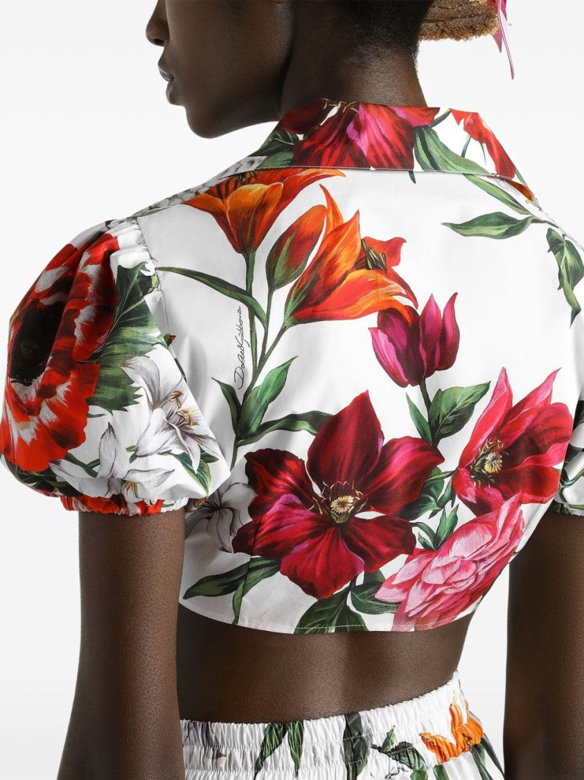 Dolce & Gabbana Cropped Floral Print Shirt With Balloon Sleeves