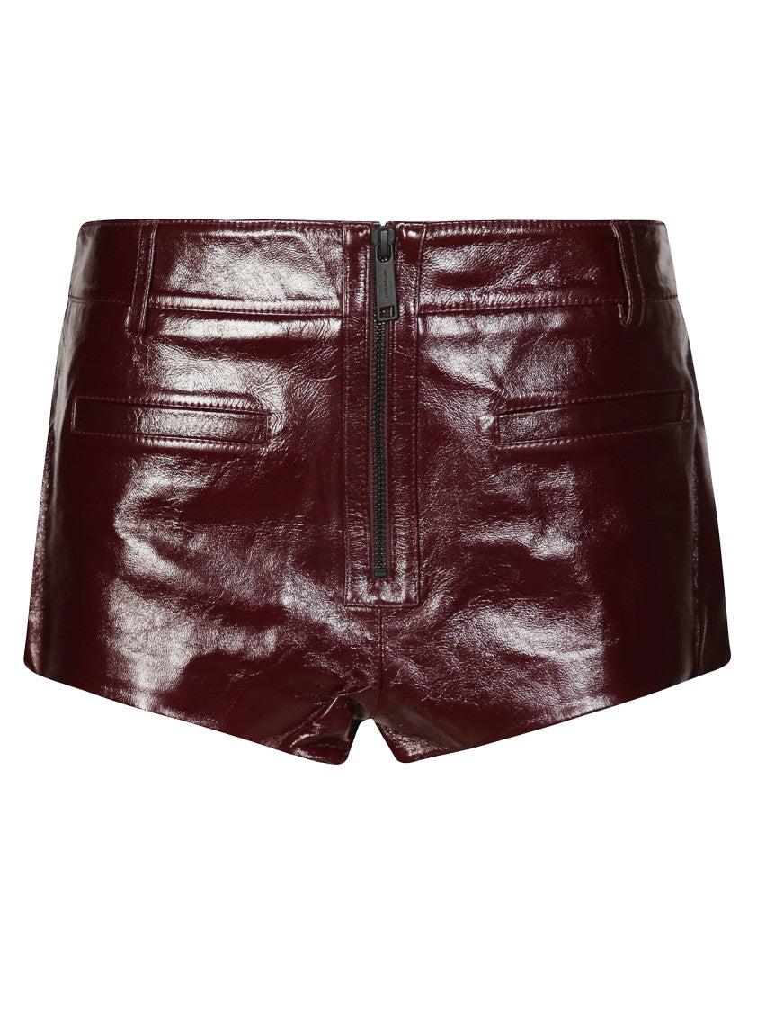 Self-Portrait Glossy Leather Burgundy Shorts