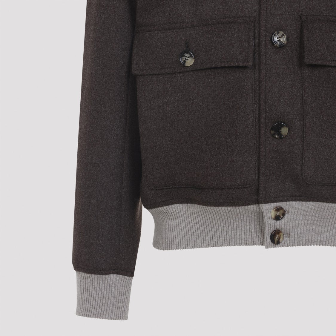Brunello Cucinelli Dark Brown Wool Bomber Jacket