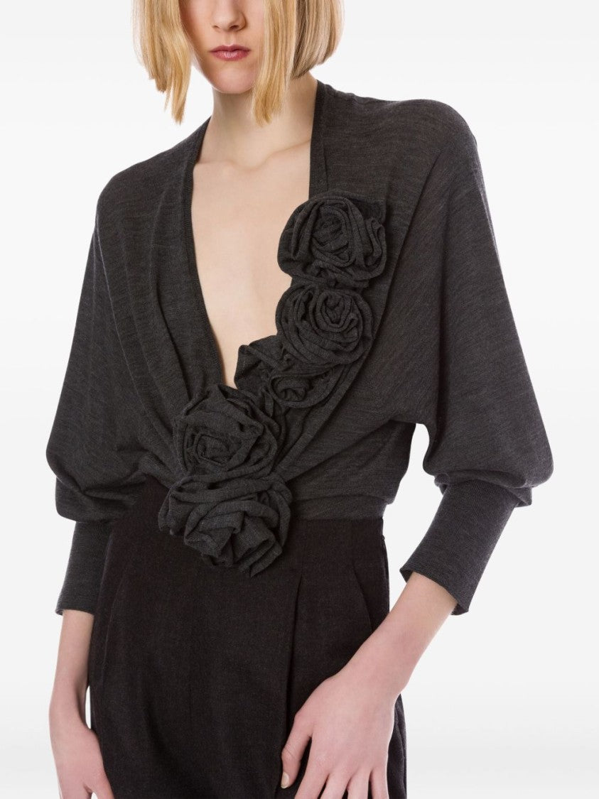 Alberta Ferretti Sculptural Grey Sweater With Deep V-Neck