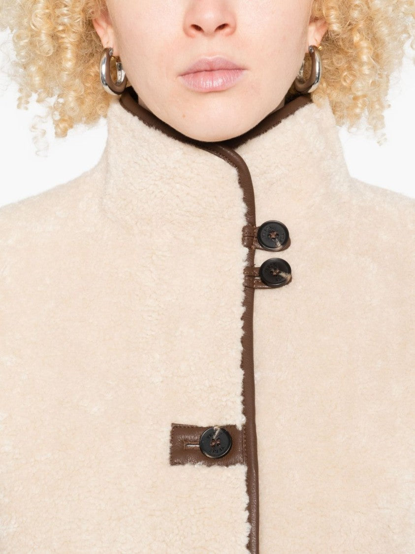 Yerse Boxy Beige Coat With Toggle Button Closures