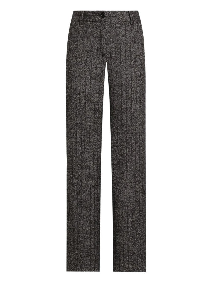 Dolce & Gabbana Tailored Gray Wide-Leg Trousers With Vertical Stripes