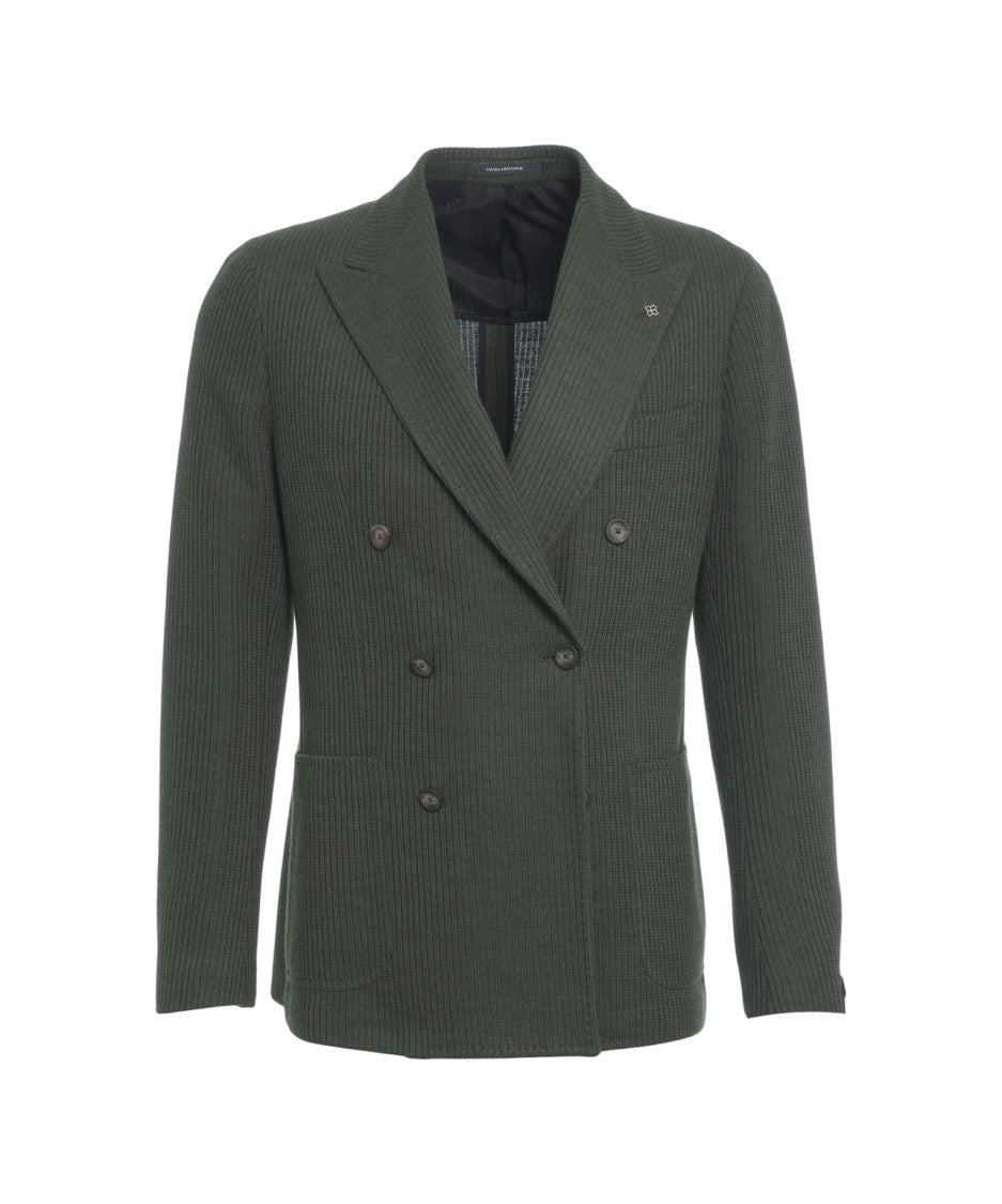 Tagliatore Double-Breasted Ribbed Knit Blazer