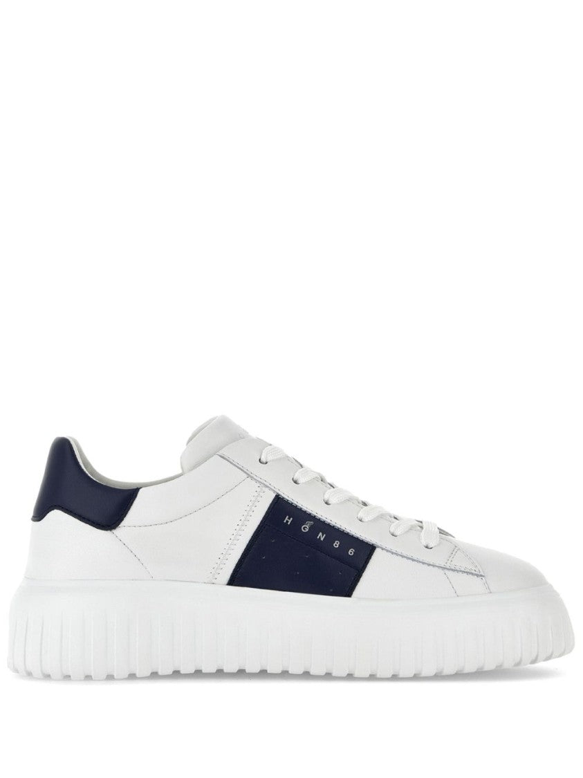 Hogan Panelled Design Calf Leather Sneakers With Chunky Sole