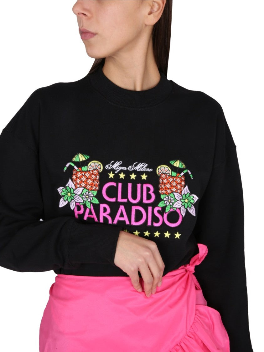 Msgm Black Sweatshirt With Logo Embossing