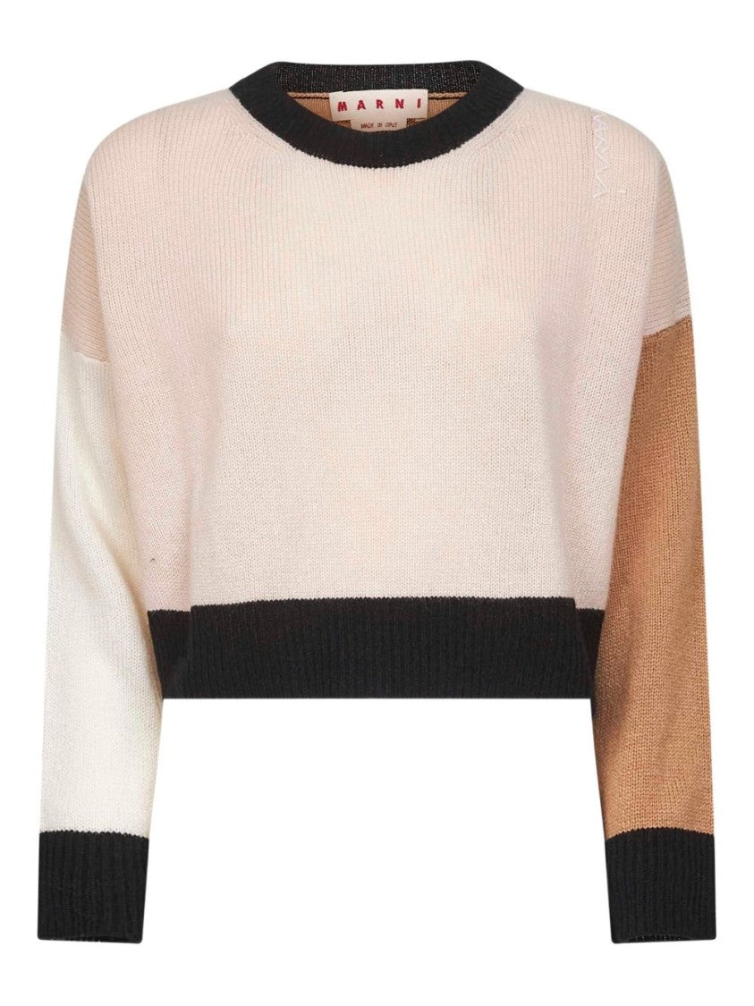 Marni Cropped Color-Block Sweater With Textured Knit Design