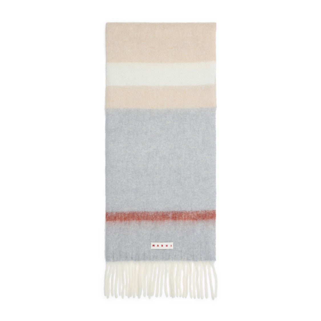 Marni Textured Neutral Scarf With Fringed Edges