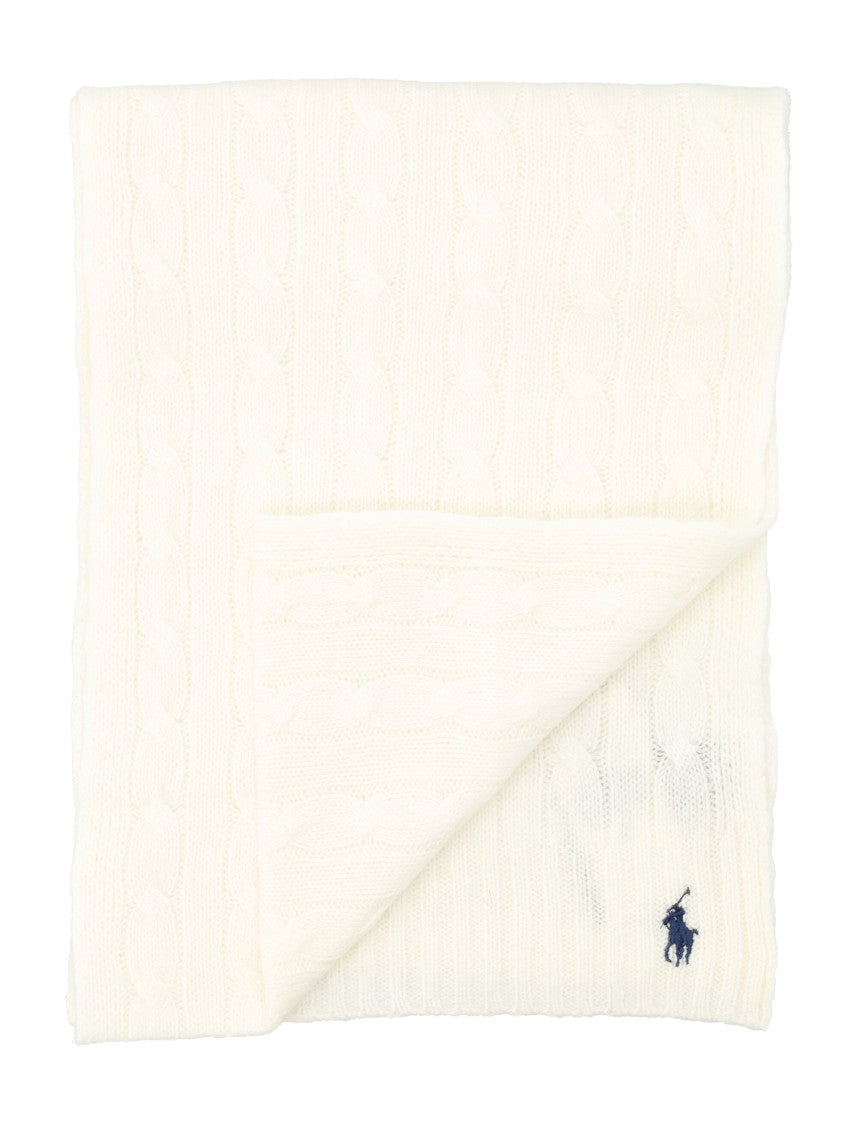 Polo Ralph Lauren Cable-Knit Wool Scarf With Embroidered Logo