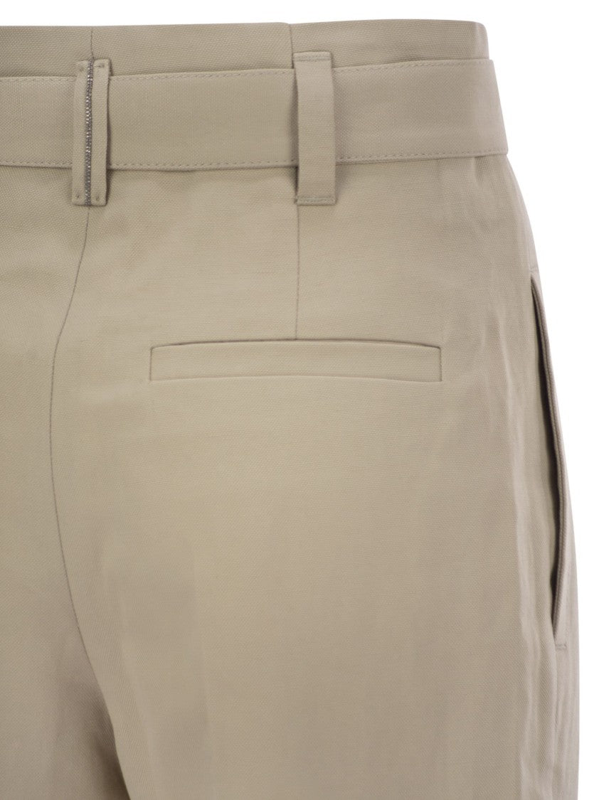 Brunello Cucinelli Cotton Linen Canvas Corset Cigarette Trousers