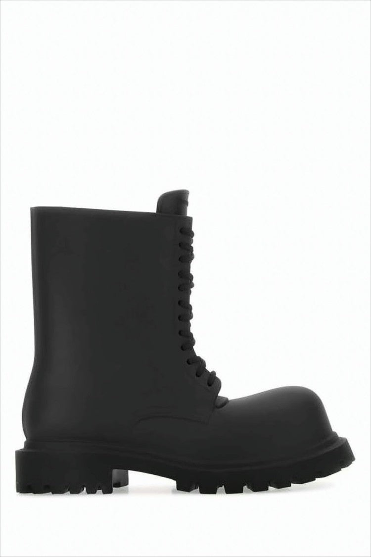 Balenciaga Matte Black Lace-Up Boots With Rugged Sole