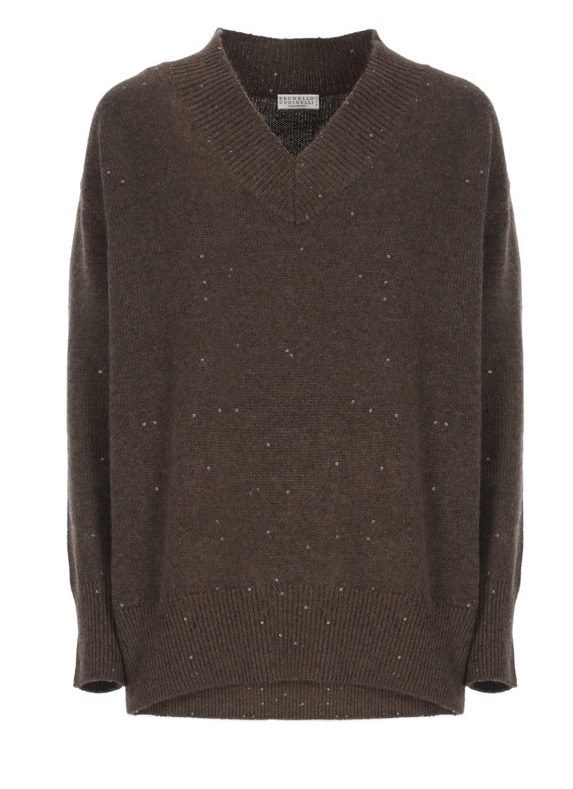 Brunello Cucinelli Brown Cashmere And Silk Sweater