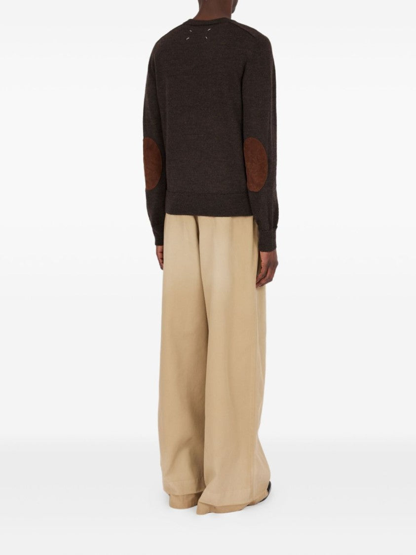 Maison Margiela Brown Wool Sweater With Contrasting Elbow Patches