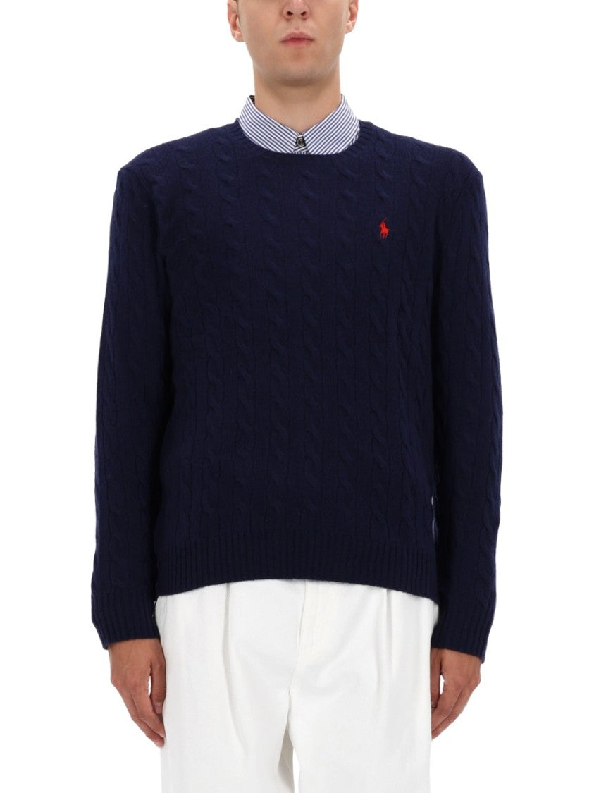 Polo Ralph Lauren Navy Cable-Knit Sweater With Ribbed Cuffs
