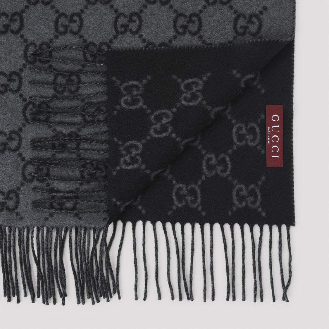 Gucci New Canvy Grey And Black Cashmere Scarf