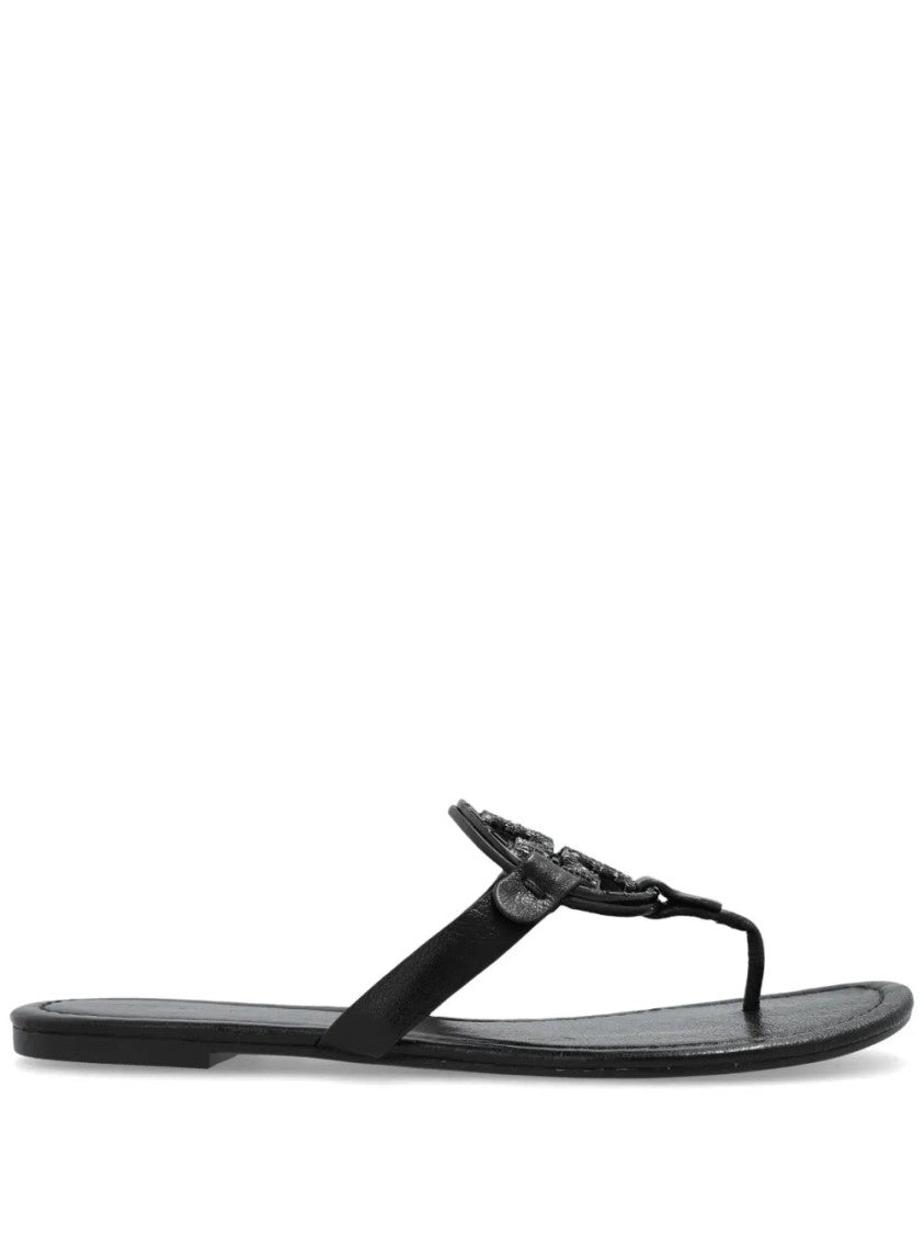 Tory Burch Black Leather Sandals With Signature Logo Strap