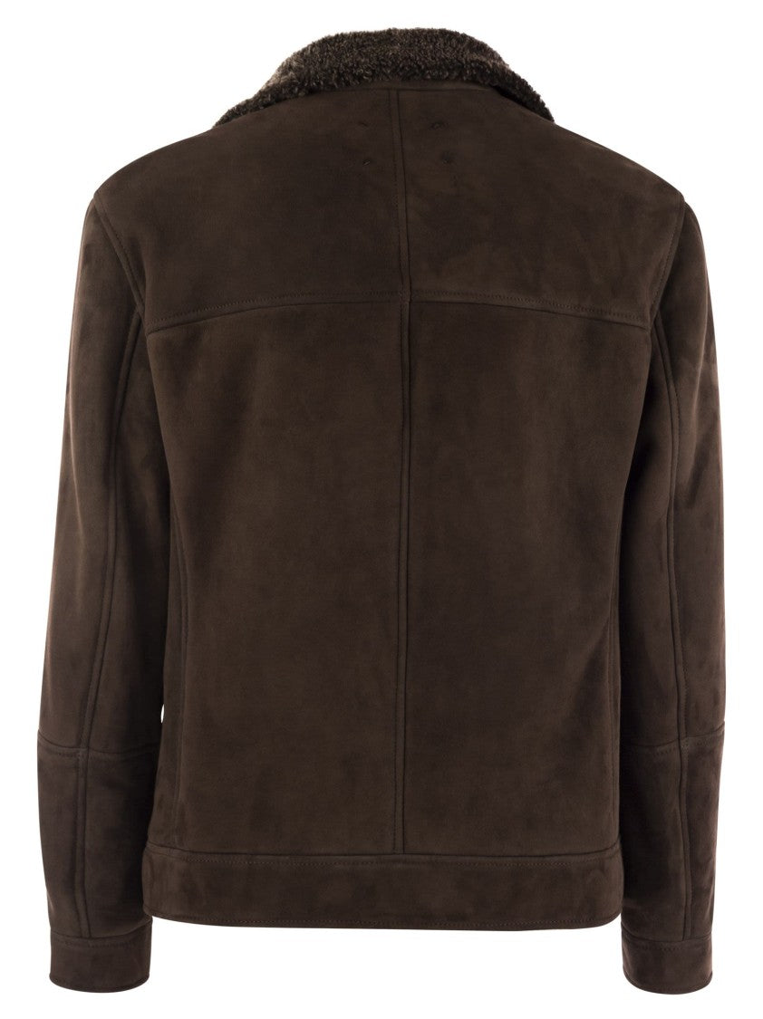 Brunello Cucinelli Double-Breasted Shearling Outerwear With Horn Button Closure