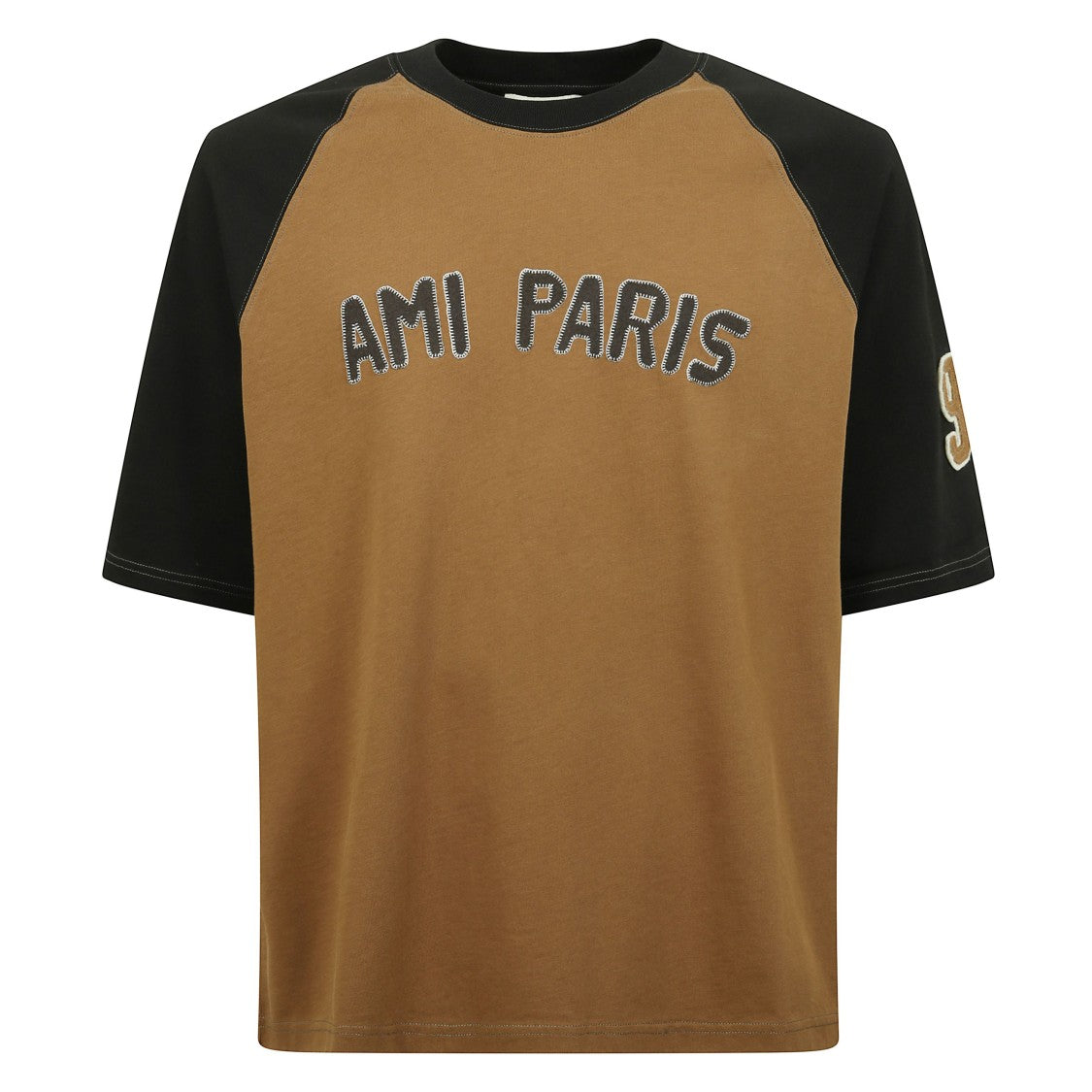 Ami Bicolour Short-Sleeved Cotton T-Shirt With Logo Print