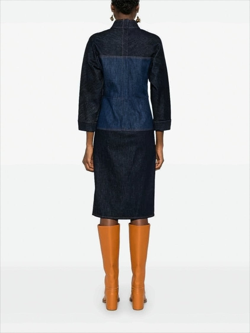 Fendi Patchwork Midi Dress With High Neckline