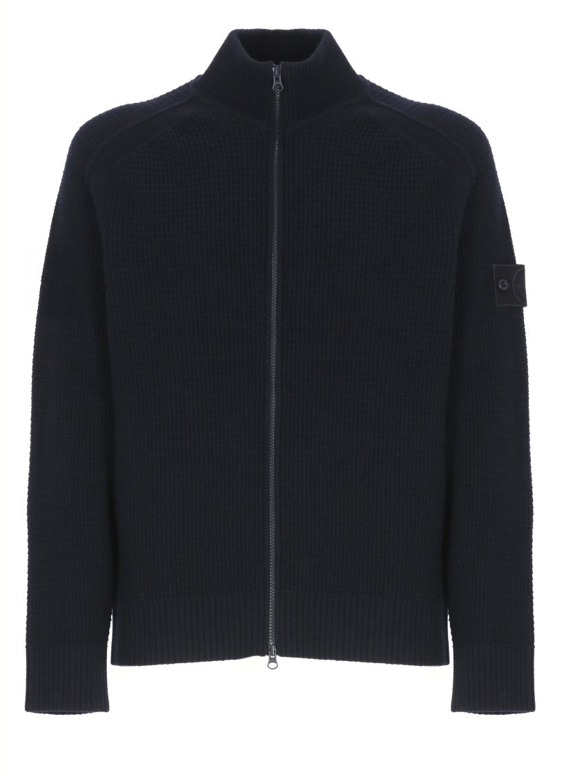 Stone Island Textured Knit Wool Cardigan