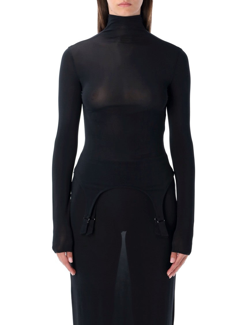 Jean Paul Gaultier High Neck Black Lingerie-Inspired Garter Top