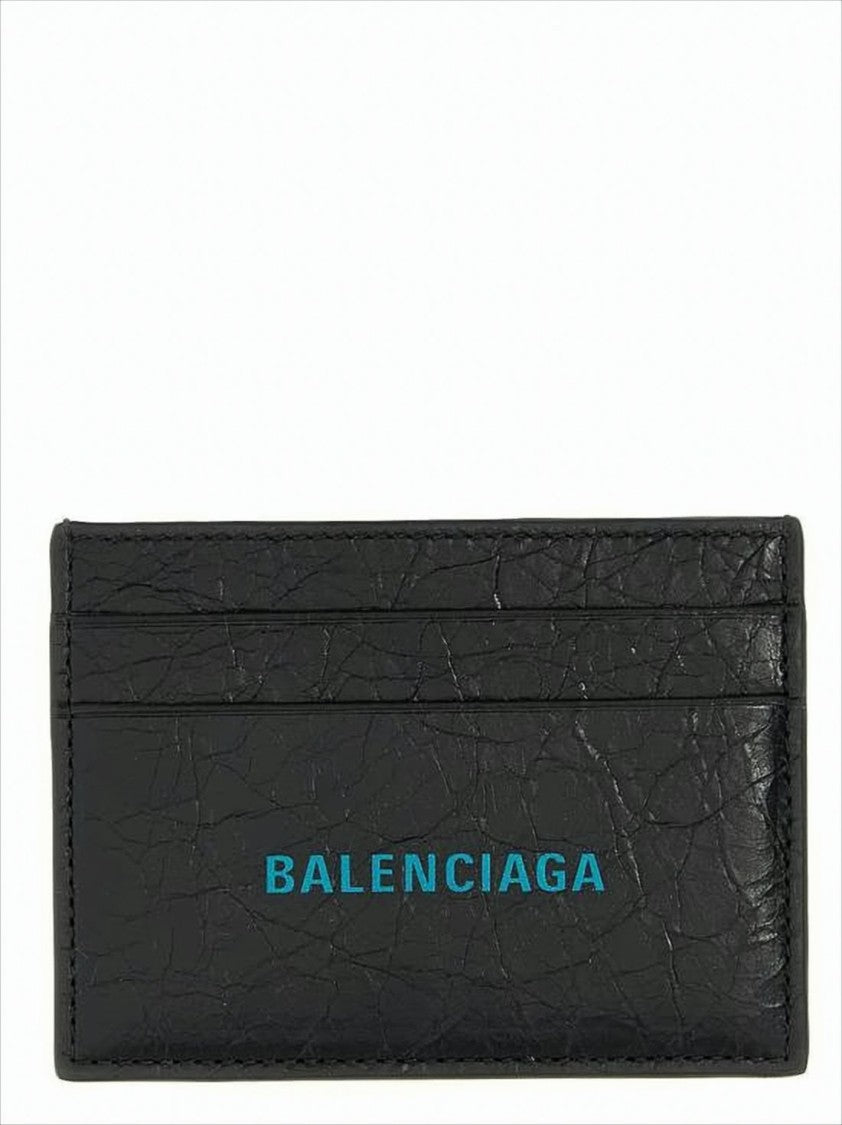Balenciaga Textured Leather Card Wallet With Bold Logo