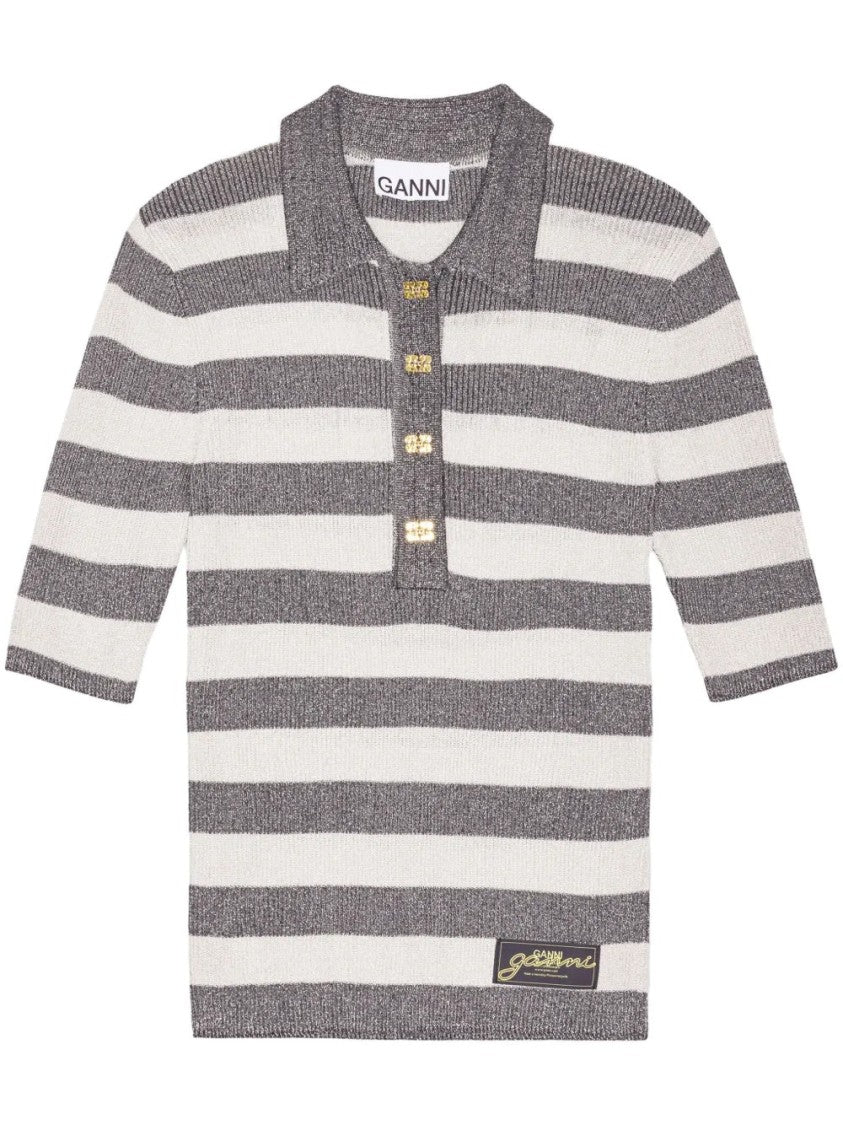 Ganni Light Sparkle Rib Polo