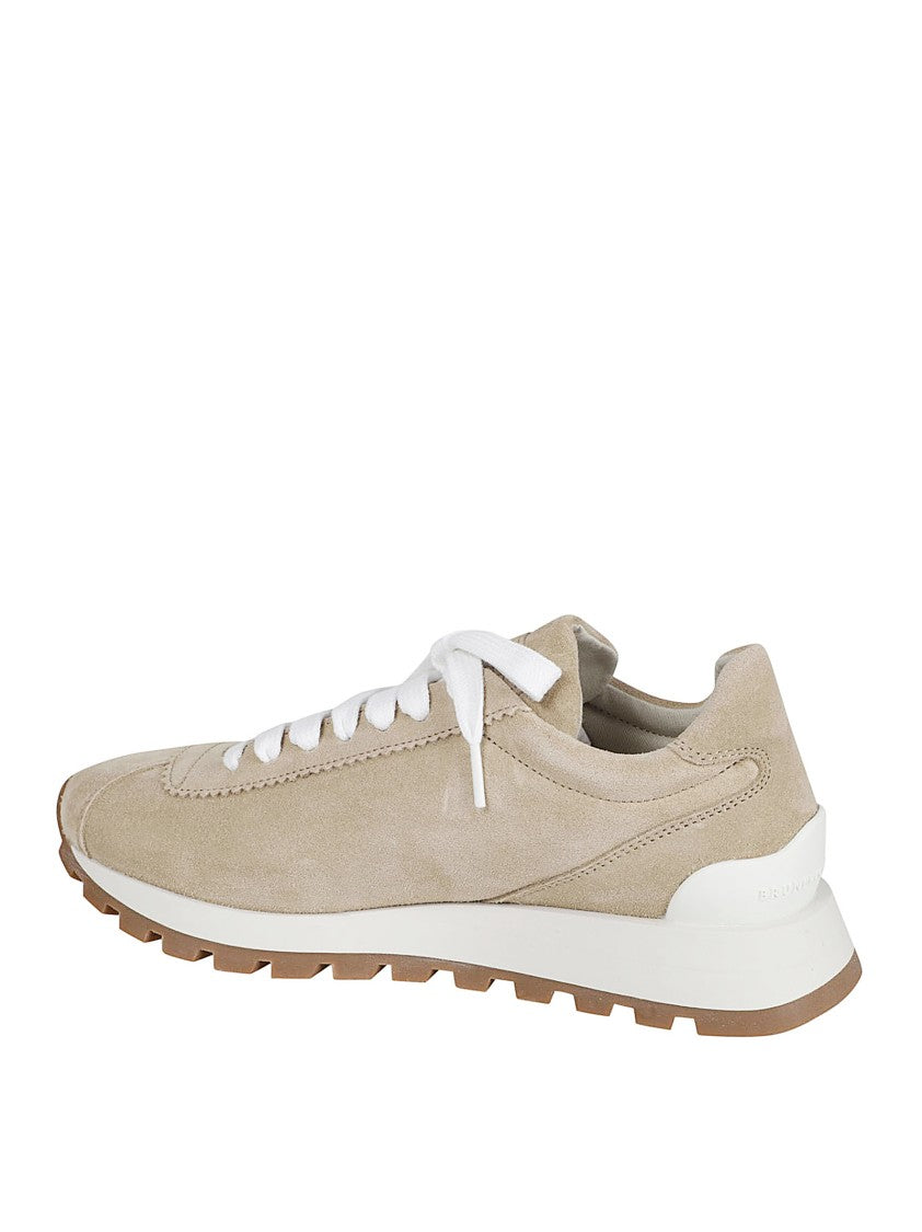 Brunello Cucinelli Dove Grey Suede Sneakers With Textured Platform