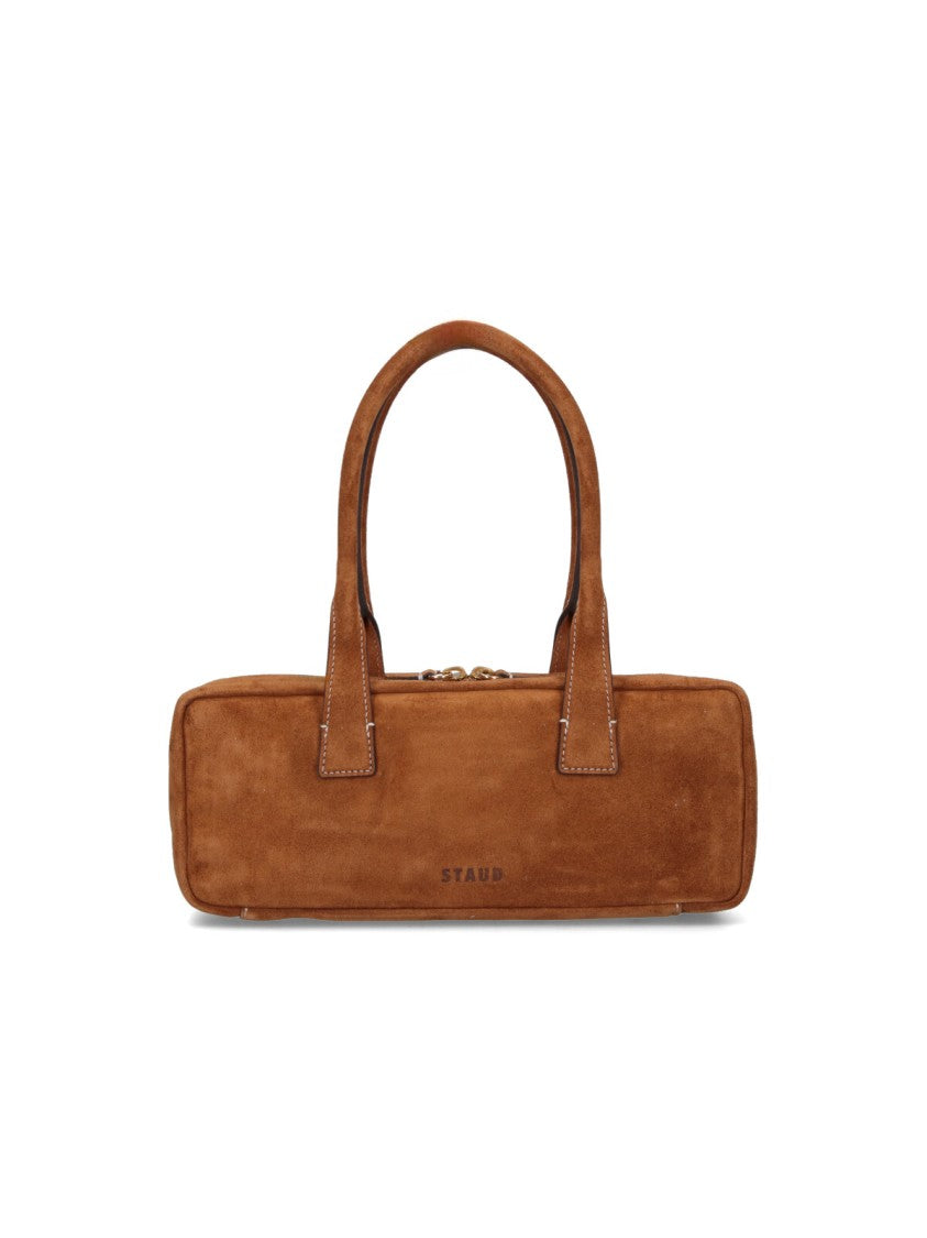 Staud Rectangular Suede Handbag With Top Zipper Closure