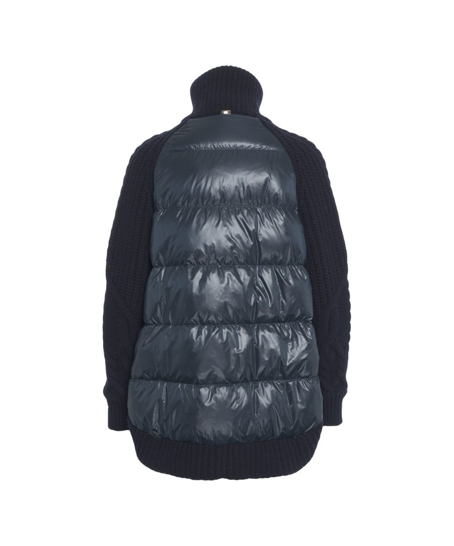 Herno High Collar Zip-Up Cardigan With Chunky Knit Front